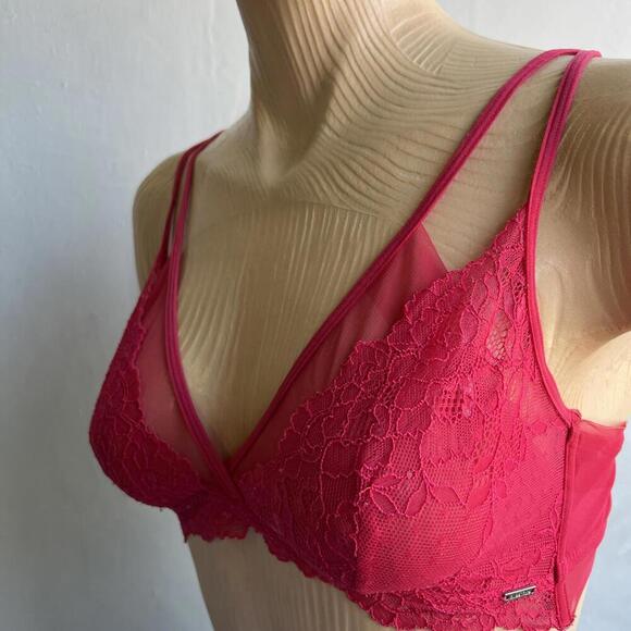 La Vie En Rose Women's Size Medium Pink Lace Plunge T-Shirt Bra Victorian - Picture 2 of 11